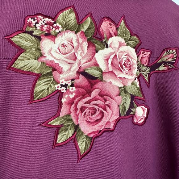 QUACKER FACTORY 3X Vintage Rose Floral Rhinestone Embellished western Shirt - Picture 4 of 14